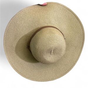 Ladies Wide-Brim Straw Sun Hat with Brown Trim